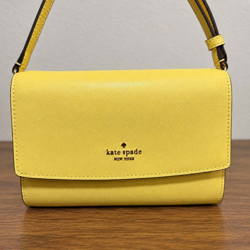 Kate Spade Saffiano Leather Perry Small Flap Crossbody Bag Yellow